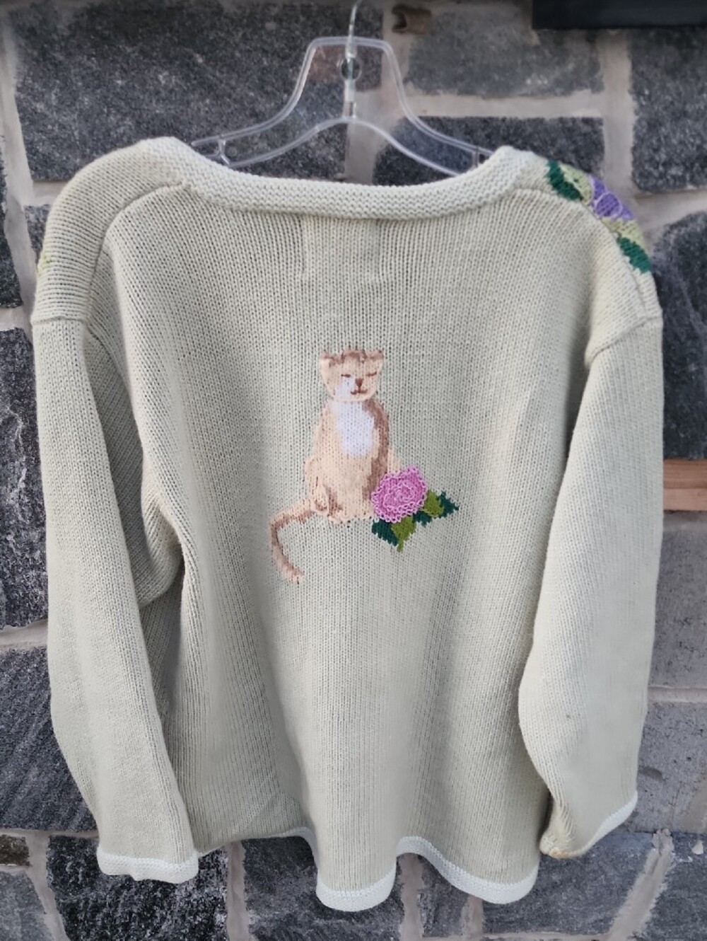 Storybook Knits V-Neck Cardigan Garden Cats Motif size 1X - Picture 5 of 16